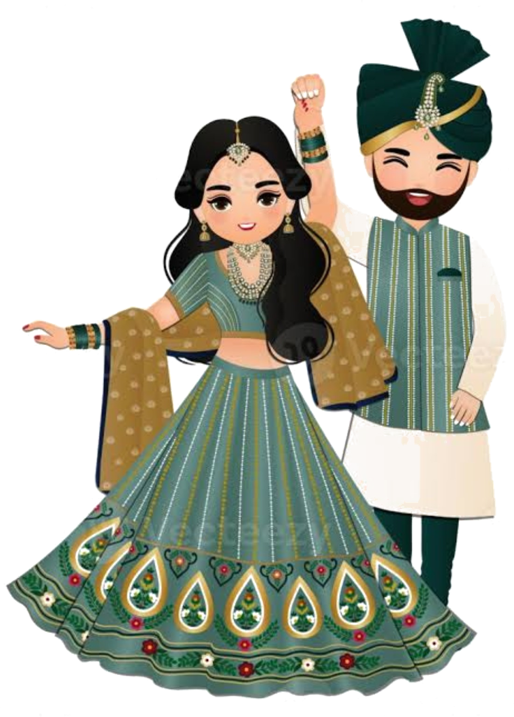 Festive Indian couple clipart for Carnival